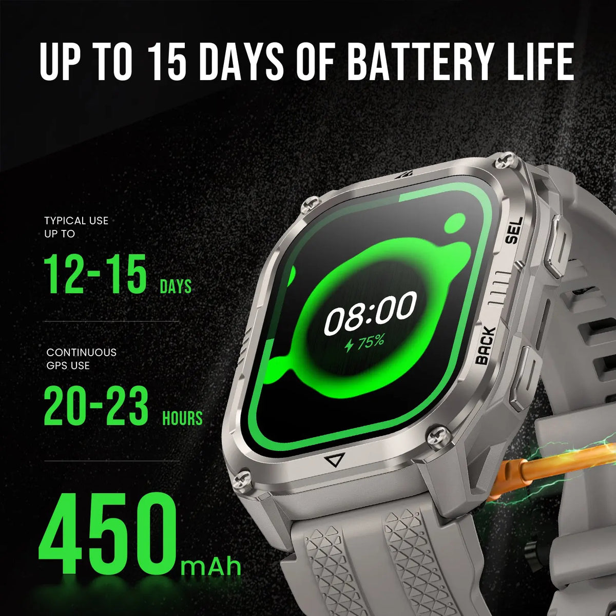 2026 KOSPET PULSE 2 Rugged Military Smartwatch Men Dual Band GPS 6 GNSS AMOLED 1.96" 5ATM IP69 LED Flashlight 170+ Sports