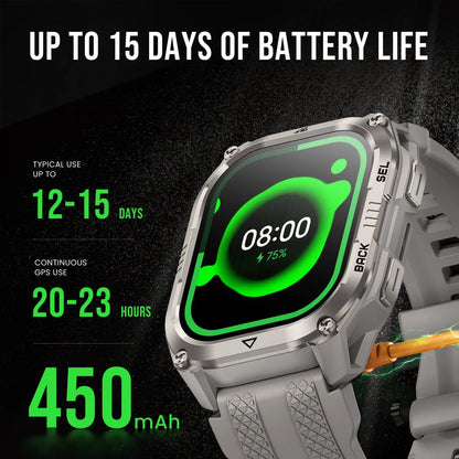 2026 KOSPET PULSE 2 Rugged Military Smartwatch Men Dual Band GPS 6 GNSS AMOLED 1.96" 5ATM IP69 LED Flashlight 170+ Sports