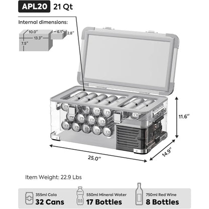 12 Volt Portable Refrigerator with Aluminum Freezer, Electric Cooler, Nano Compressor, Car Fridge for Travel and Camping