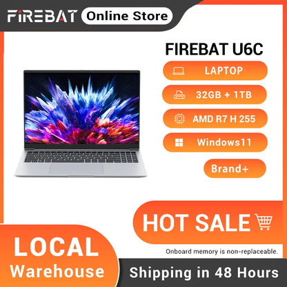 Firebat U6C 16” Gaming Laptop AMD Ryzen7 H255 8C/16T LPDDR5 32GB RAM M.2 PCIe4.0 1TB SSD WiFi6 BT5.2 16inch 2K 120Hz Screen Multi-functional Type-C 100W PD Windows11 Desktop Computer