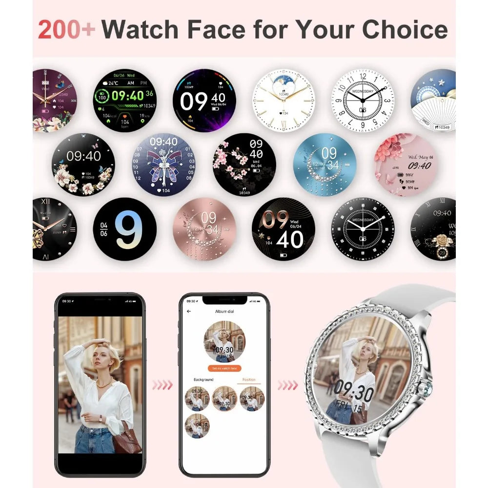1.3" HD Diamond Luxury Smartwatch for Women, Fitness Tracker with 20+ Sport Modes, Waterproof, Sleep Monitor