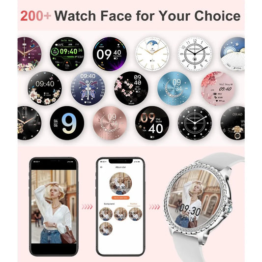 1.3" HD Diamond Luxury Smartwatch for Women, Fitness Tracker with 20+ Sport Modes, Waterproof, Sleep Monitor