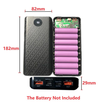 8 Slots 18650 DIY Power Bank Case PD Fast Charging, USB & Type-C Port Battery Storage Box Welding-Free Shell
