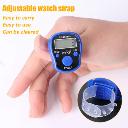 Mini Digital Tally Counter Ring Stitch Marker Row Counter LED Luminous Electronic Finger Rings Hand Clicker Number Counting Tool