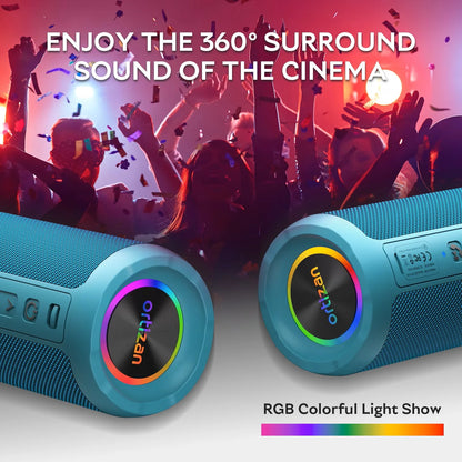 Portable Bluetooth Speaker ,24W Loud Bass for Pool Parties & Outdoor Adventures, IPX7 Waterproof, Beat-Synced LED Lights, Wireless Stereo Pairing