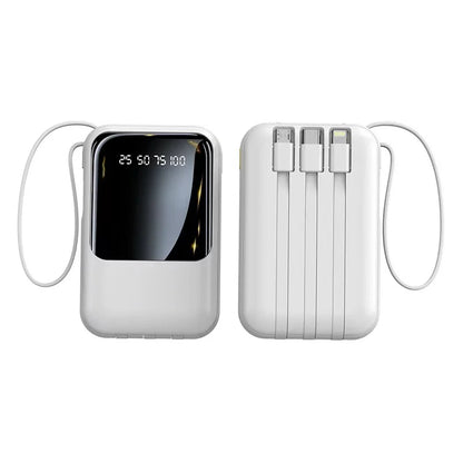 Mini Power Bank with Built‑in Cables, Digital LED Display, Large Capacity Compact Portable Mobile Charger for Phone