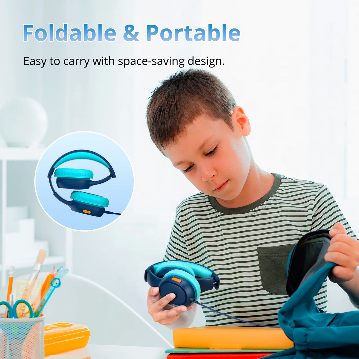 Tronsmart Headphones, KH01 Wired Kids Headset with 8000-Twist Sturdy, Soft Cushion Comfort, Foldable Portable, Safe Volume Control, 3.5mm Jack Universal for School/Home/Travel