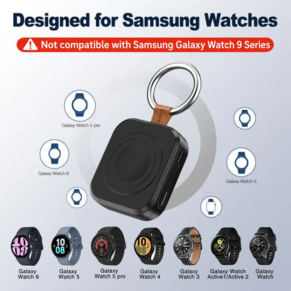 1200mAh Portable Wireless Charger Power Bank for Galaxy Watch 8/7/Ultra/6/6 Classic/5 Pro/4/3, Active Magnetic Keychain Charging