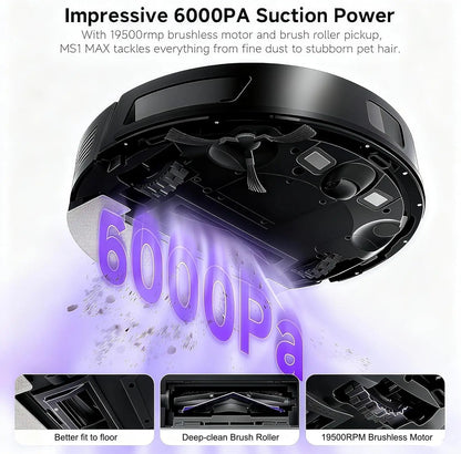 Refurbished MONSGA By Erabros MS1 MAX Robot Vacuum and Mop Combo, 6000Pa Strong Suction, 3.5L Self-Emptying Station, LDS Navigation Smart Mapping, 180 Mins Runtime, App/Voice/Remote Control, for Pet Hair Hard Floors Carpets (