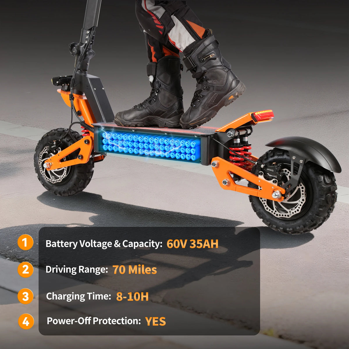 Stock European American Overseas Warehouses Sans High-Power 6000W Off-Road Folding Electric Scooter 60V40Ah Battery