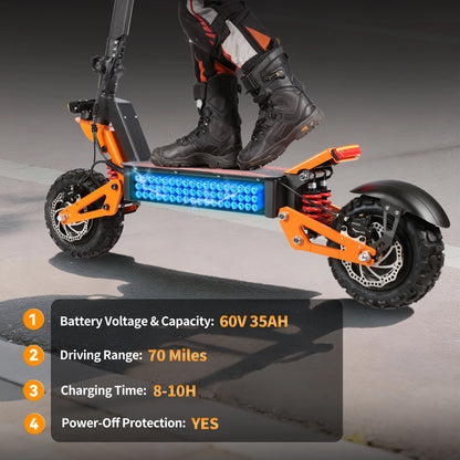 Stock European American Overseas Warehouses Sans High-Power 6000W Off-Road Folding Electric Scooter 60V40Ah Battery
