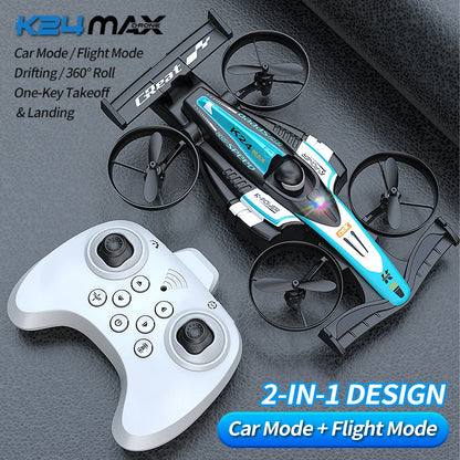Look here! A mini car and drone combo - a dual-mode, multi-functional gift! One-button takeoff, stable hovering, racing mode, headless mode, and 360° aerial flips. The perfect Christmas gift or a fun birthday present!