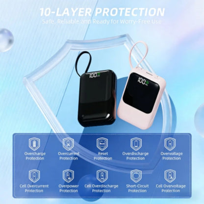 Mini Power Bank with Built‑in Cables, Large Capacity, Compact & Portable Mobile Charger