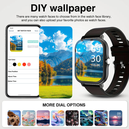 [Smart Watch For Men/Women] Jinmiyun HOT 1.83-Inch Smart Watch, Supporting Wireless Calls (Answering/Dialing/Rejecting Calls), Suitable for Men And Women, Fitness Activity Tracker, Supporting Multiple Sports Modes/Remote Shut
