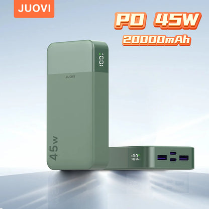 JUOVI Power Bank 20000mAh 45W Portable Charger PD3.0 QC4.0 Fast Charging 4-Port with LED Display Battery Pack Charger Portable for MacBook IPhone17 16 15 14 13 Pro