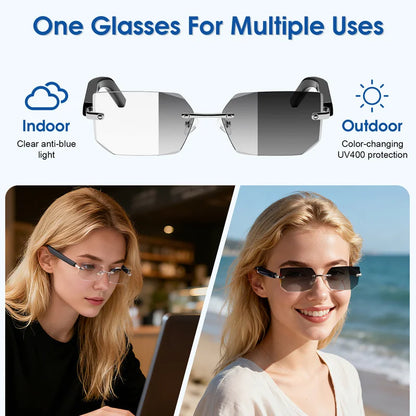 Fashion Smart Audio Sunglasses, Photochromic Lenses Bluetooth Sunglasses, Open‑Ear Built‑in Speaker, Touch Control Hands‑Free Calls Music for Men & Women