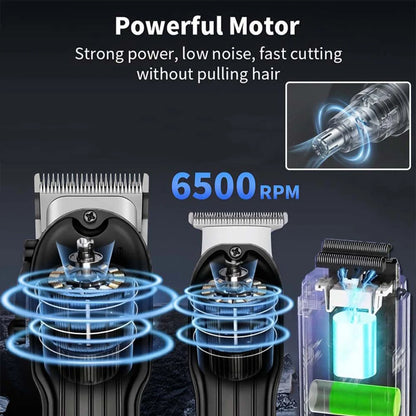 Professional Cordless Hair Clipper Set with LCD Display, Rechargeable Electric Trimmer for Men, Beard & Nose Hair Trimmer All-in-One Grooming Kit , Barber Tools with Combs & Scissors - Perfect Gift for Him