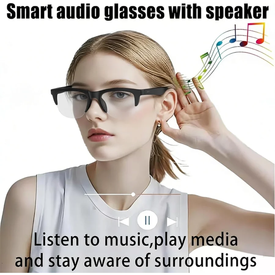 Half Frame Smart Glasses, Built-in Microphone and Speaker, HD Voice Calling,Music Playback and Hands-Free Calling, Suitable for Men and Women