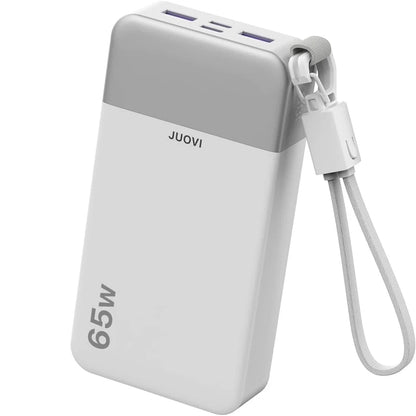 JUOVI Portable Charger, 65W 20000mAh Laptop Power Bank Fast Charging with Attached USB C Cable Powerbank for Laptop, for MacBook iPhone 17 16 Pro Samsung S26 and More