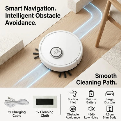 Robot Vacuum Cleaner, 4.5cm Ultra-Slim Robotic Vacuum for Pet Hair & Hard Floor, 45dB Quiet Automatic Floor Sweeper with 50-Min Runtime, Smart Obstacle Avoidance Mini Sweeping Robot for Home & Office