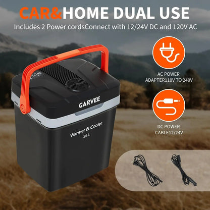 26L Portable Car Cooler & Warmer, 12V Electric Refrigerator with AC/DC Power