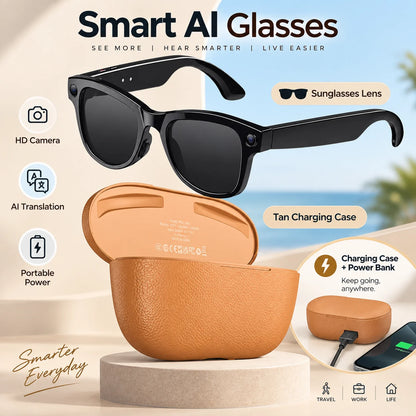 2026 Smart AI Glasses 1080P HD Camera M02 Ultra ChatGPT 3600mAh Charging Case Power Bank 32GB Translation Music Video Sunglasses