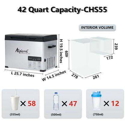 Alpicool CHS45 CHS55 Compressor Cool Box 12 V Portable Fridge Electric Freezer Box Small Freezer for Car Camping, -20°C to 20°C,
