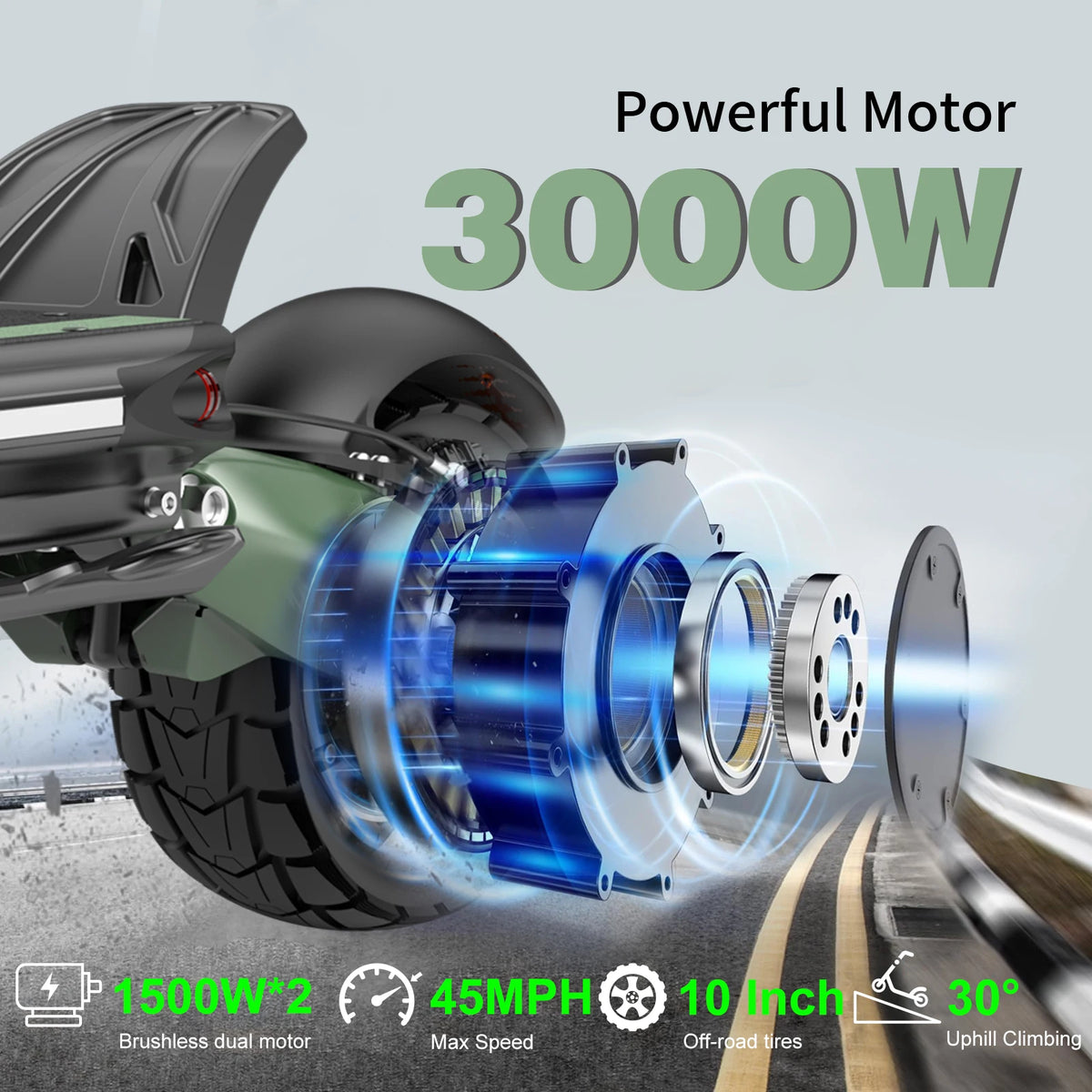 NANROBOT D6+ MAX Electric Scooter for Adults, 3000W Dual Motor, 45 MPH Top Speed, Long-Range Fast Electric Scooter with 10-Inch Off-Road Tires, Foldable Commuter and Sports Scooter
