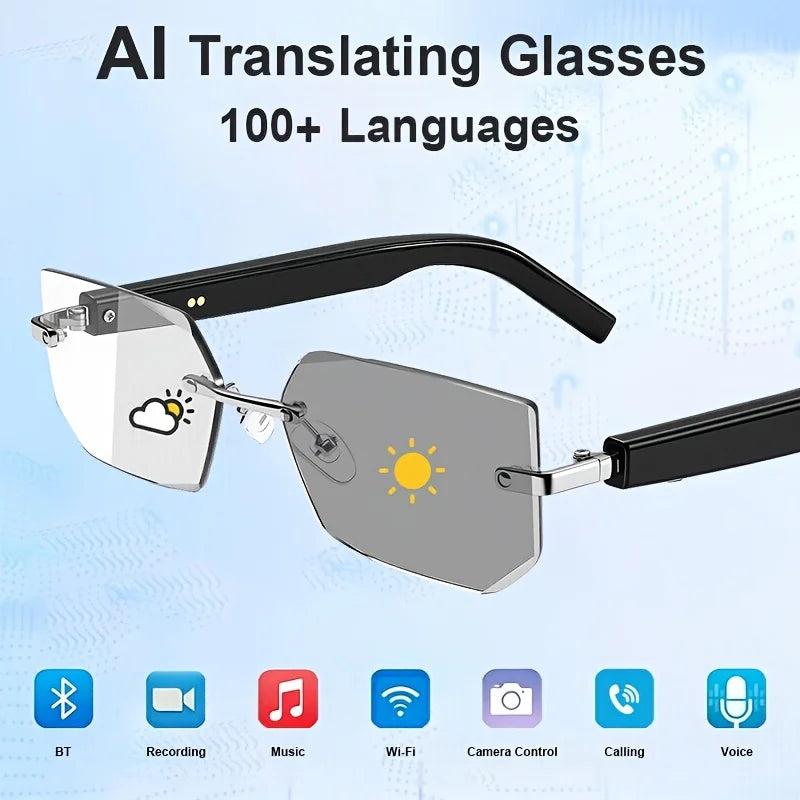 Stylish Bluetooth Sunglasses, Couples' Sunglasses, Photochromic Lenses, Open-Ear Design, Built-In Speakers, Clear Sound Quality, Wireless Calls, Smart Touch Controls, Answer/End Calls, Listen to Music, One-Touch Photo Capture