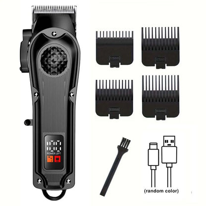 Professional Hair Clippers with LED Display, Cordless Rechargeable Trimmer & T-Blade Shaver for Men, Balding Grooming Kit