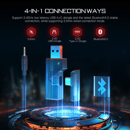 2.4GHz Wireless Headphones Bluetooth 5.0 Gaming Headset 3 Mode Connection ENC Noise Cancelling Mic 50H Playtime 50mm Drivers Low Latency Surround Sound Dual Chamber Audio for PC PS4 PS5 Xbox Switch
