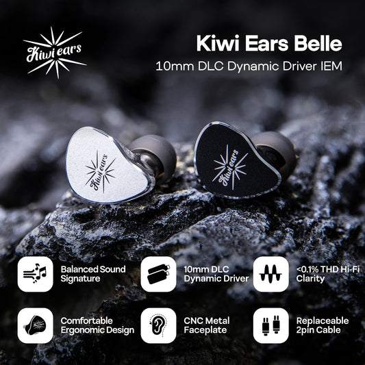Kiwi Ears Belle 10mm DLC Dynamic Driver IEM Hifi Earphones with Accurate Technicalities for Pro Use