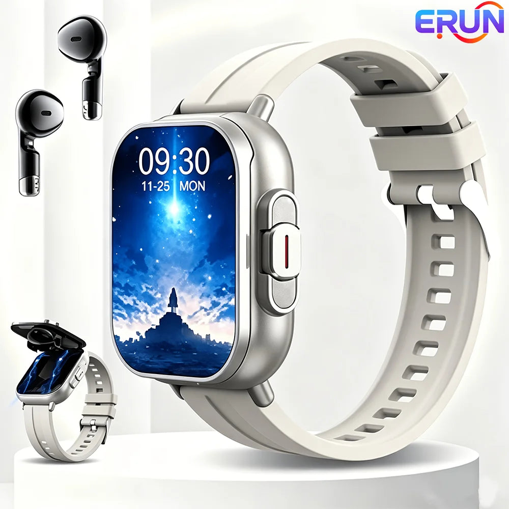 2026 New Men's Smartwatch, Two-in-One Smartwatch with Built-in TWS Earbuds, Supports Wireless Charging, 2.01 HD Display, Multiple Sports Modes, Weather and Calendar Functions, Rechargeable Lithium Battery, Music Control
