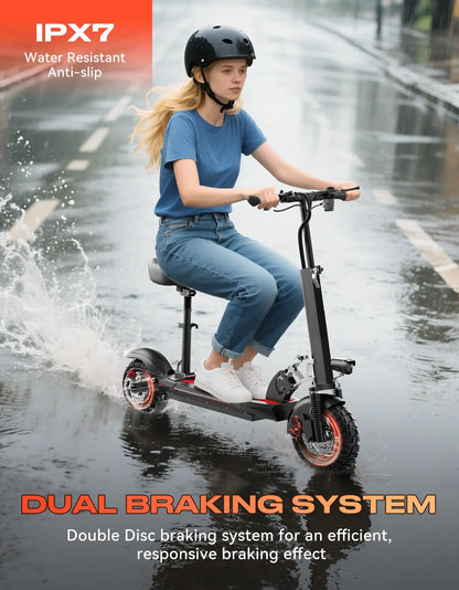 Misodo Electric Scooter for Adults with Seat, 1600W Motor, 45-Mile Range, 22 Mph Max Speed, 48V 15AH Battery, 265 lbs Max Load, Dual Disc Brake, Foldable 10" Off-Road E Scooter for Teens, UL2272 Certified