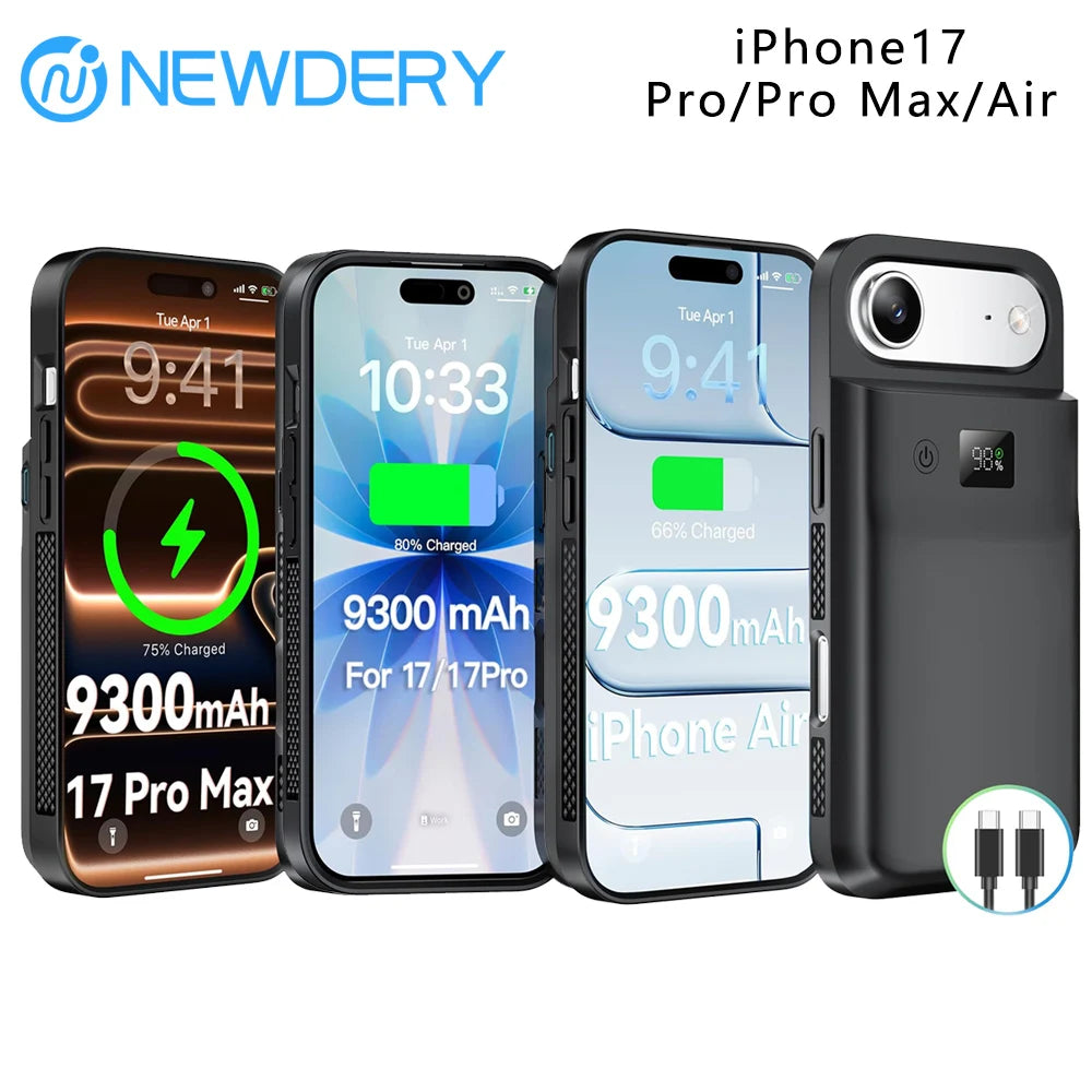NEWDERY 9300mAh Battery Case for iPhone 17 Pro Max 17Pro 17 Air Wireless Charging Case Battery Pack Portable Power Bank Cover