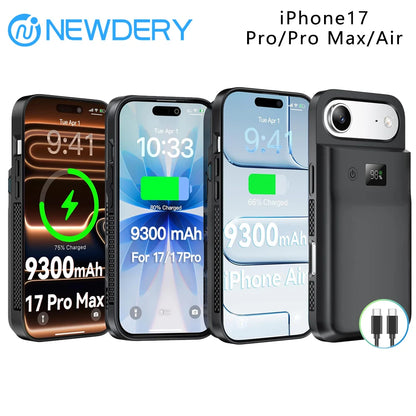 NEWDERY 9300mAh Battery Case for iPhone 17 Pro Max 17Pro 17 Air Wireless Charging Case Battery Pack Portable Power Bank Cover