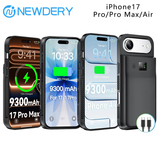 NEWDERY 9300mAh Battery Case for iPhone 17 Pro Max 17Pro 17 Air Wireless Charging Case Battery Pack Portable Power Bank Cover