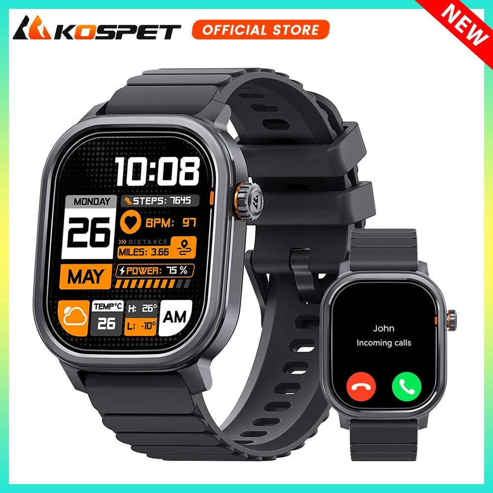 Original KOSPET PULSE Smart Watch Men Women 1.96" AMOLED BT Call IP68 Waterproof 180 Freestyle Training Modes Fitness Monitoring
