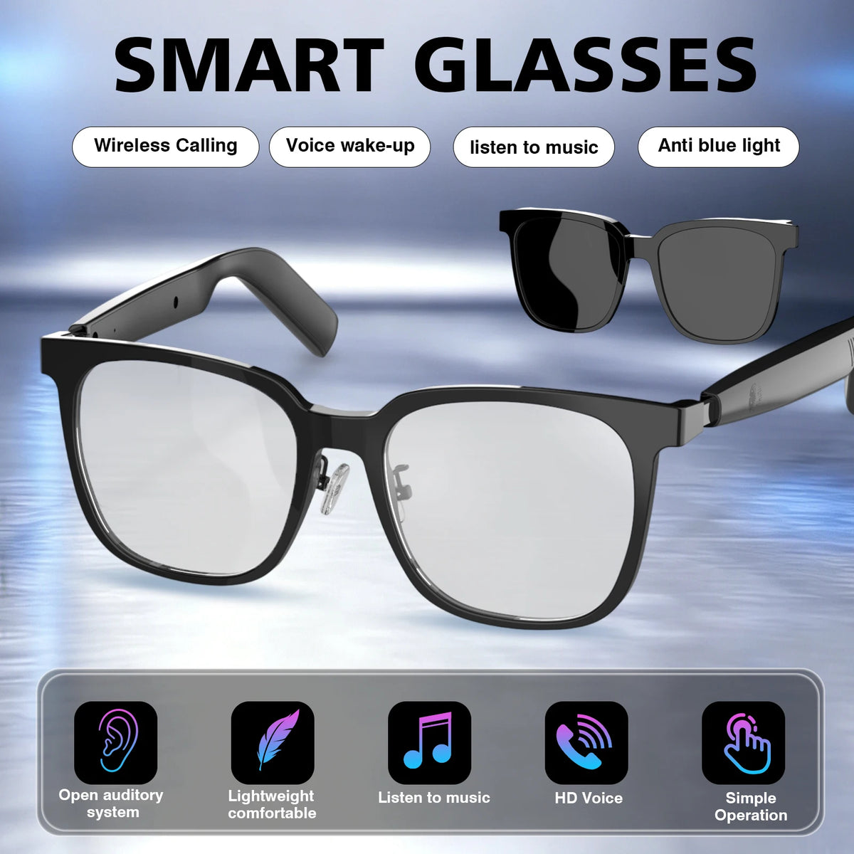 Fashion Tech Smart Glasses,UV Protection & Blue Light Filter, HD Voice Calling,Music Playback ,Suitable for Men and Women,Outdoor/Travel