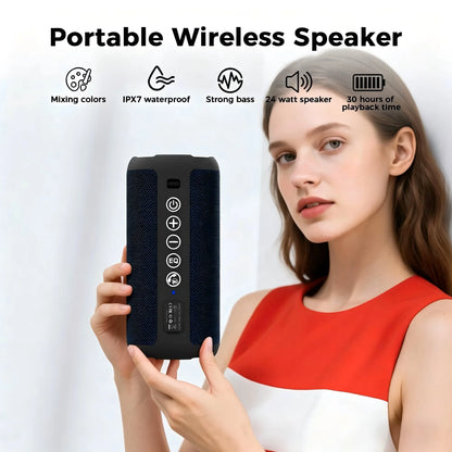 Portable Bluetooth Speaker ,24W Loud Bass for Pool Parties & Outdoor Adventures, IPX7 Waterproof, Beat-Synced LED Lights, Wireless Stereo Pairing