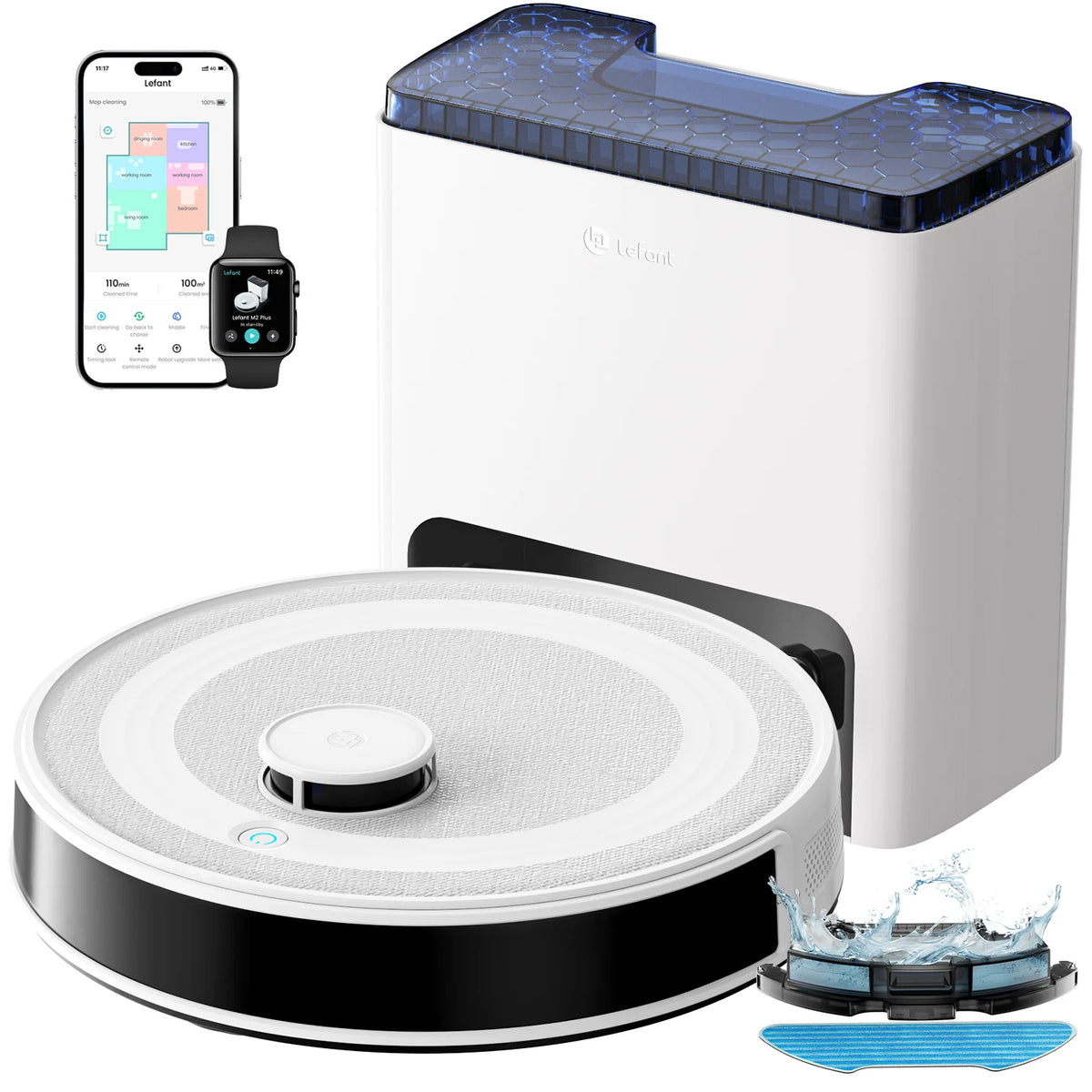 Lefant   M2L Plus Robot Vacuum and Mop, 40-Day Self-Emptying, 6000Pa Strong Suction, Customized Cleaning, Multi-Floor Mapping, 130 Min Runtime, 2.4G/5G WiFi/Alexa/APP/iWatch