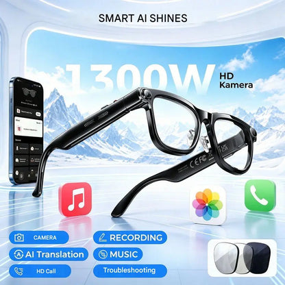 AI Smart Glasses with ChatGPT Real-Time Translation 1300W Camera AI Comic Diary Generator 40g Ultra-Light Long Battery Life
