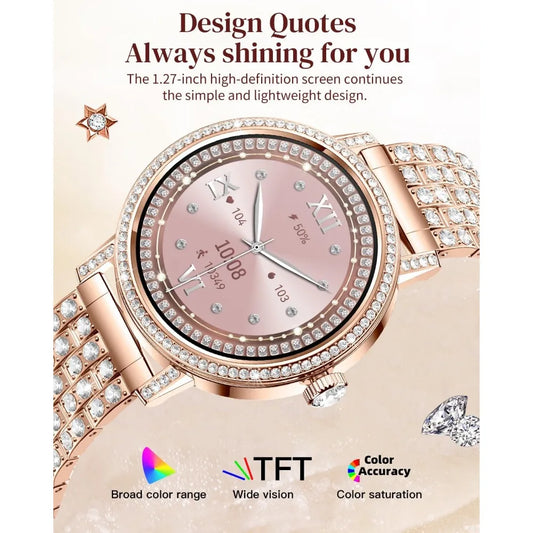 Women's Diamond-Accented Smartwatches: 1.27" TFT Display, Bluetooth Calling, Health Tracking, and 100+ Activity Modes