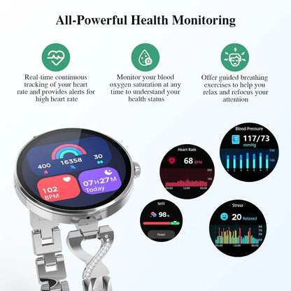 Smartwatch for Women: Call/Answer, 1.04" AMOLED, 24H Sleep Tracker, Fitness & Health Monitor, Water Resistant, iOS/Android