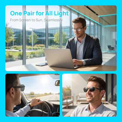 Intelligent Photochromic Smart Sunglasses, Automatically Adjust Light Transmittance, UV Protection & Blue Light Blocking Glasses for Men Women