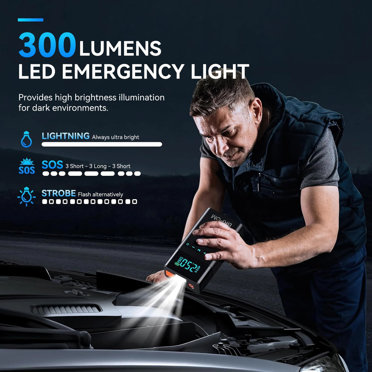 8500A/9000A Peak Current, 150 PSI Multi-Functional Portable Car Battery Starter, Compressor, and Air Injector/Portable Compressor with LED Display (ALL GAS, 8.0L Diesel)