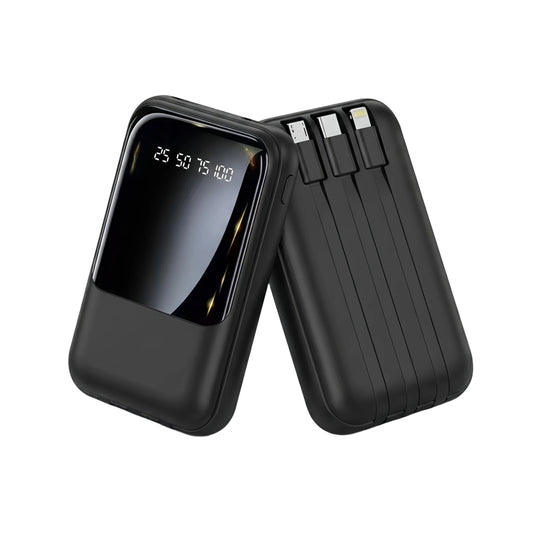 10000mAh Mini Portable Power Bank with Built-in 3 Charging Cables, Digital Display Fast Charging External Battery Pack for iPhone Android Travel