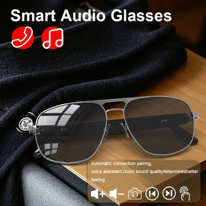Smart Wireless Bluetooth Glasses AI Translation Metal-Framed Polarized Sunglasses with Built-In Microphone And Speaker for Sports Travel Driving