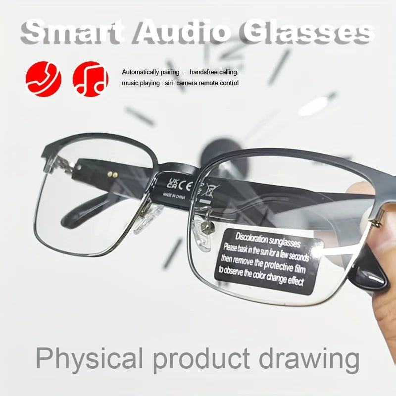 Bluetooth Smart Audio Glasses Photochromic Lens Open Ear Headphones Hands-free Calling Music Remote Shutter Smart Glasses for Men Women
