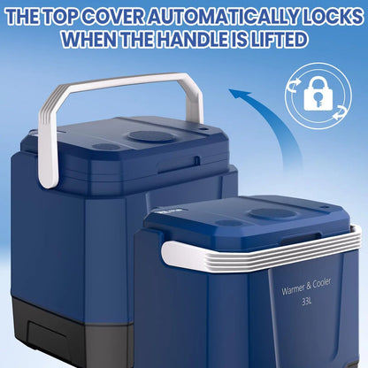 35 Quart (33 L) Electric Cooler & Warmer, Portable Car Refrigerator With Automatic Locking Handle, 12V Car Cooler for Vehicle & Trucks, 110V AC Home Power Cord, Plug In Coolers